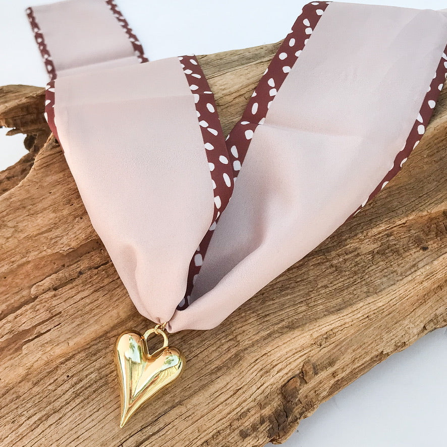Puff Heart on Scarf Necklace