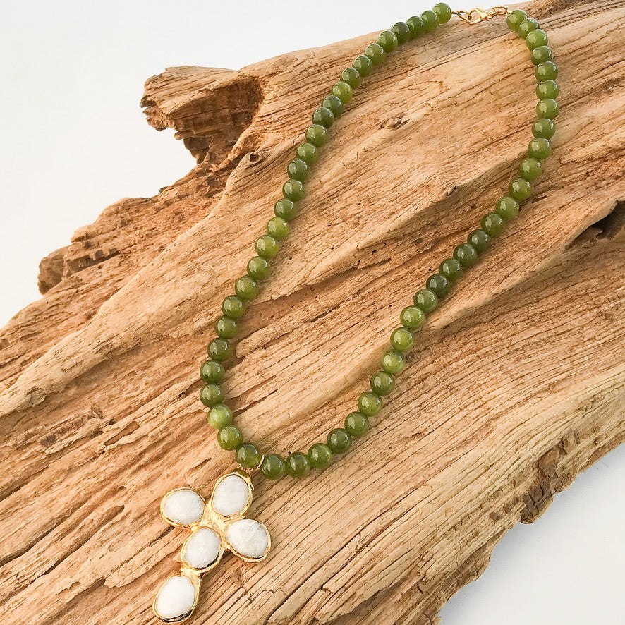 Gemstone Cross on 8mm Gemstone Necklace