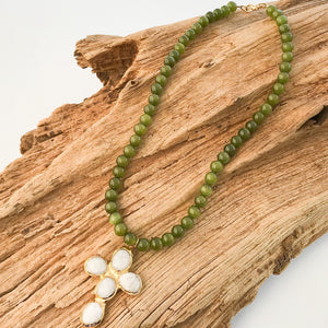 Gemstone Cross on 8mm Gemstone Necklace