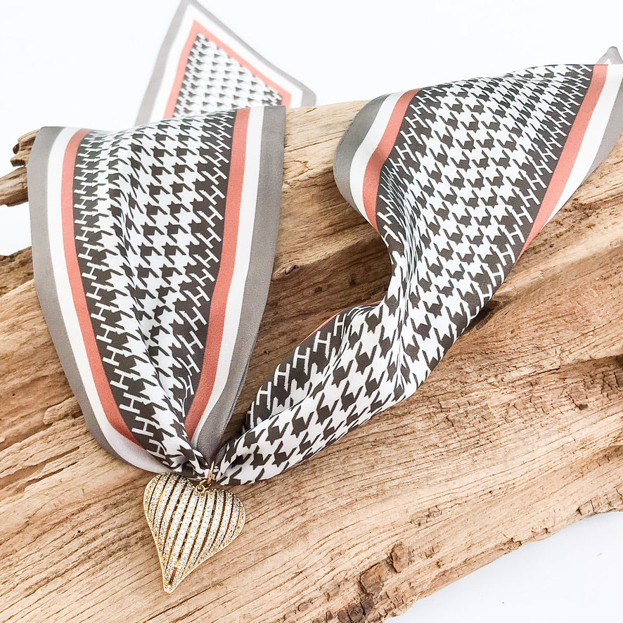 Ribbon CZ Heart On Scarf Necklace