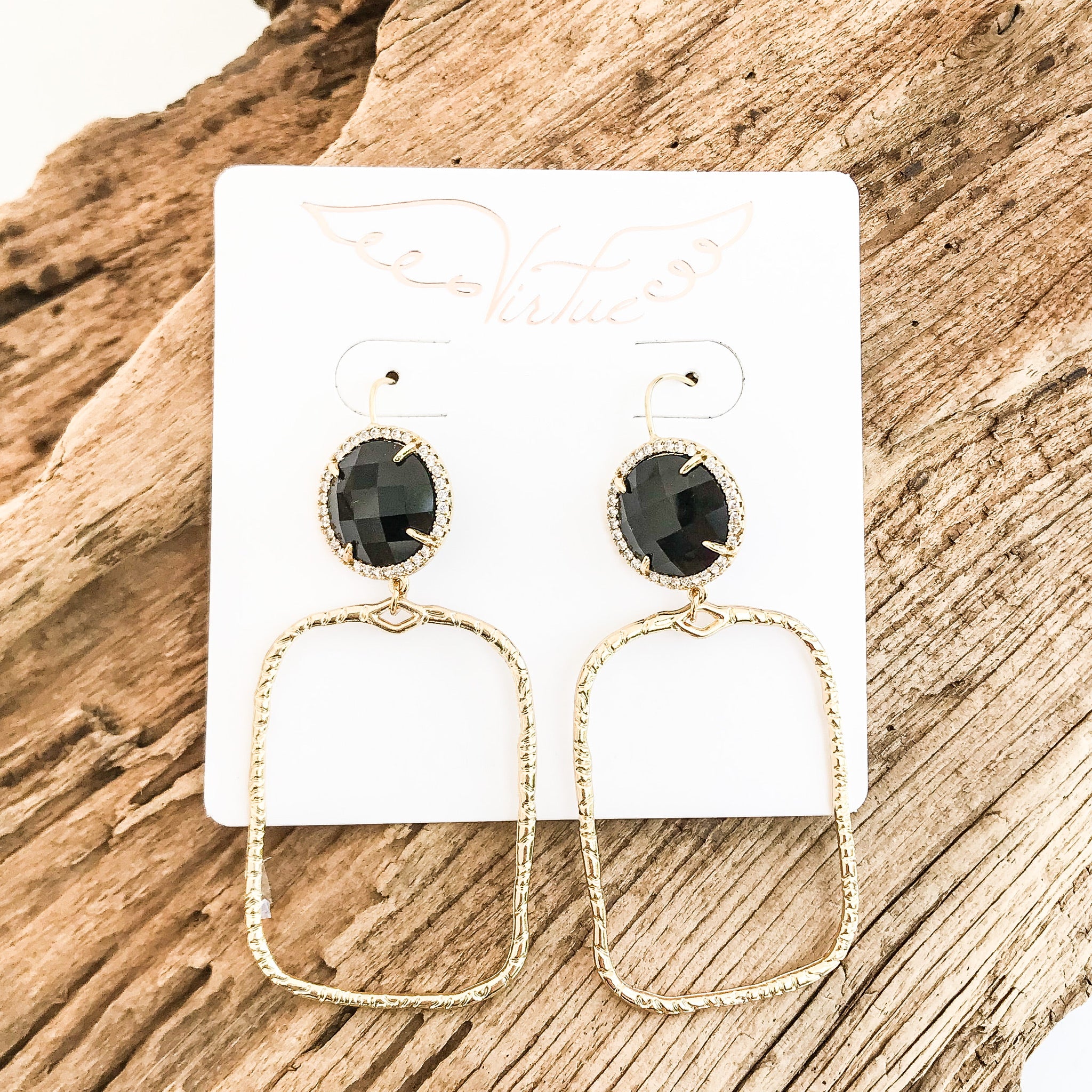 Gemstone Earrings w/ Branch Rectangle