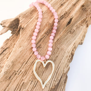 Gemstone Beaded Necklace w/ XL Heart