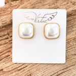 Square Puff Pearl Earrings