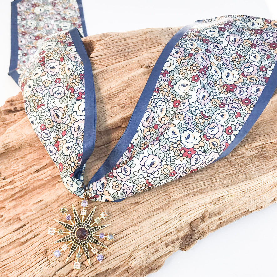 Colorful Flower on Scarf Necklace