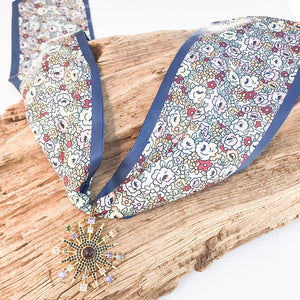 Colorful Flower on Scarf Necklace
