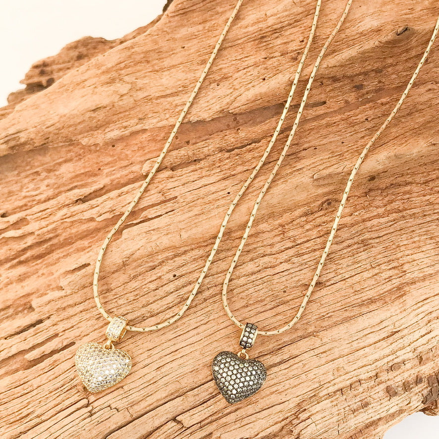 Slide Pave Heart on Petite Interlinking Chain