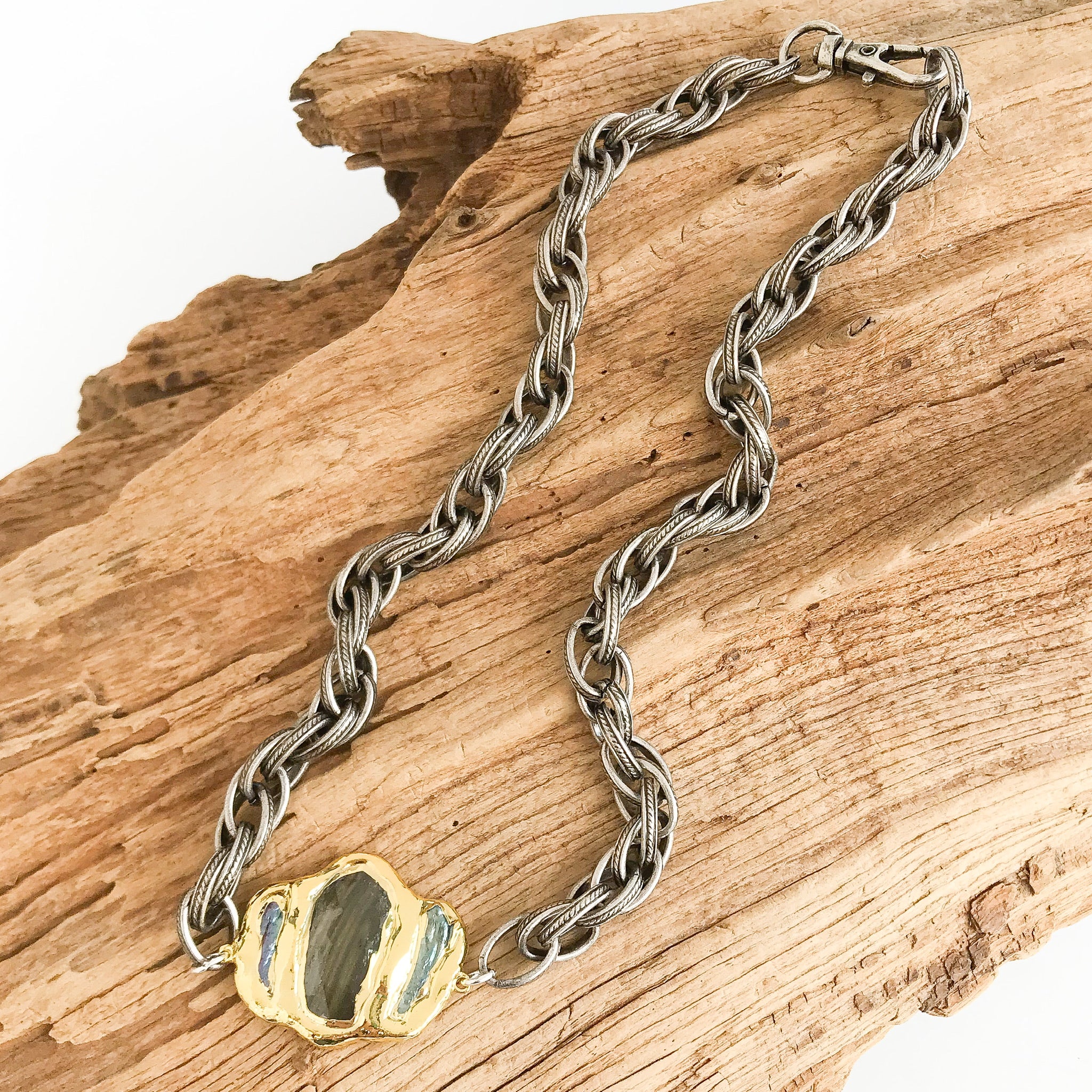 Triple Pearl on Twisted Etched Necklace