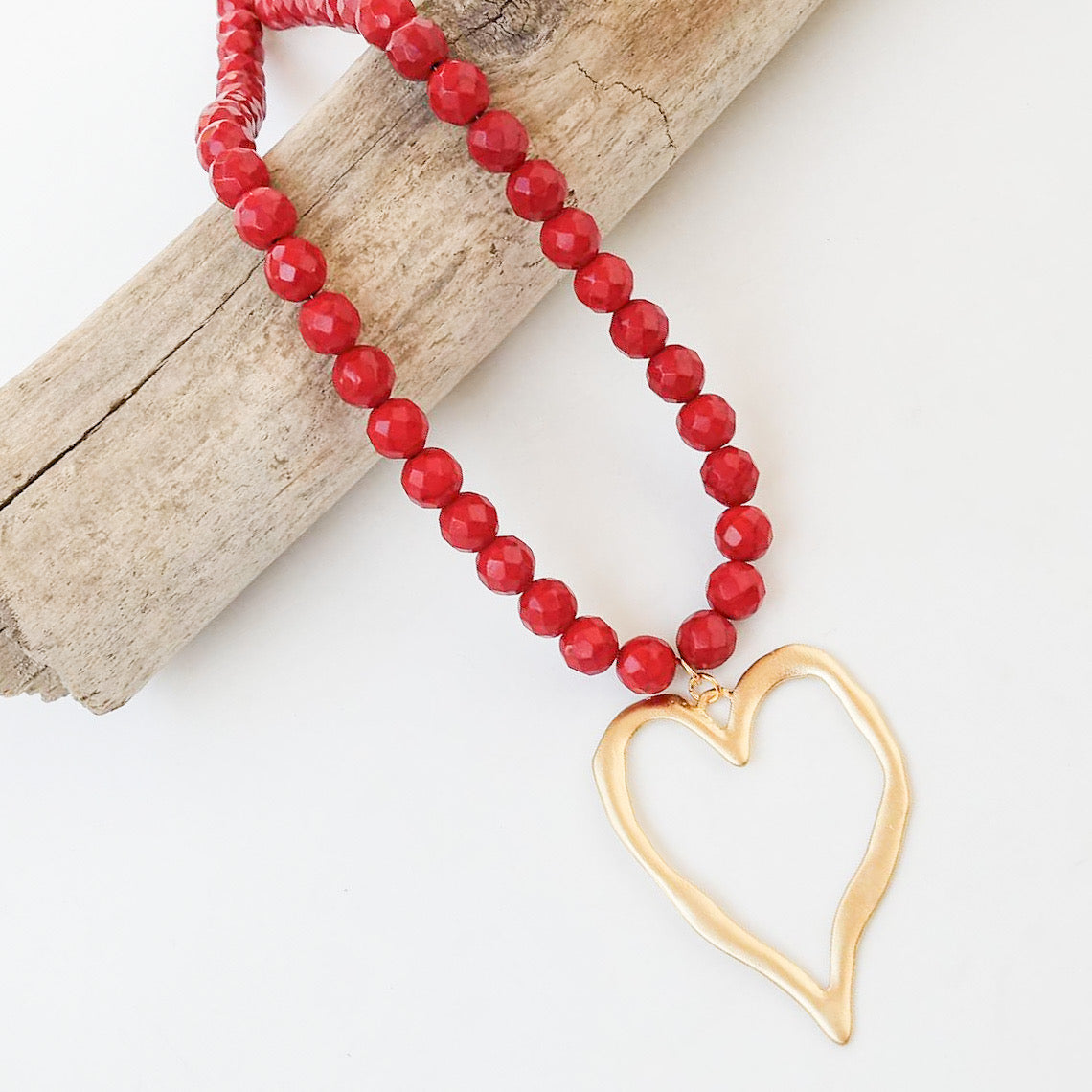 Gemstone Beaded Necklace w/ XL Heart