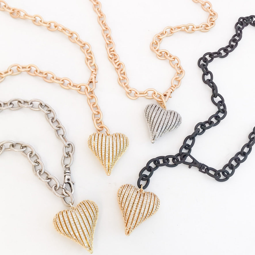 Ribbon Heart on Cable Chain Necklace