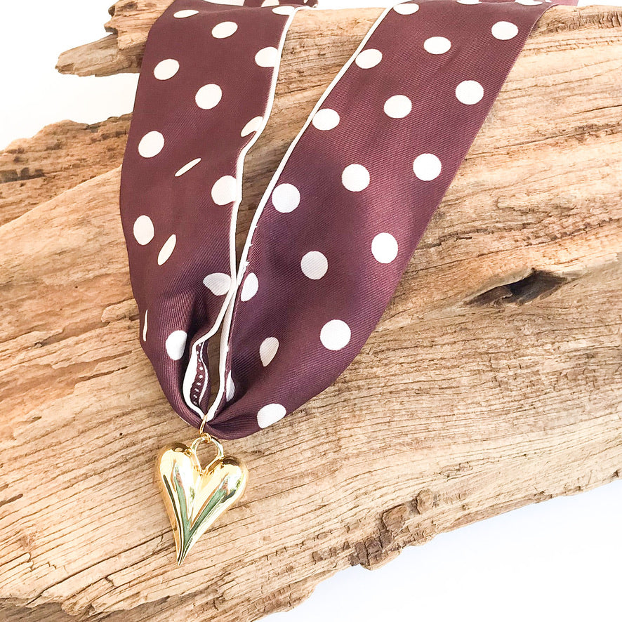 Puff Heart on Scarf Necklace