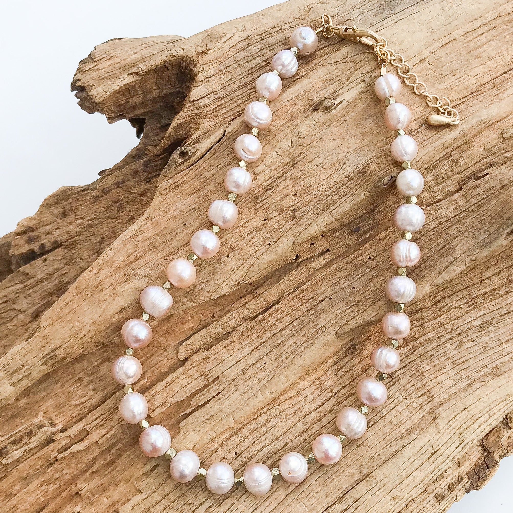 Potato Pearl Nugget Brass Necklace