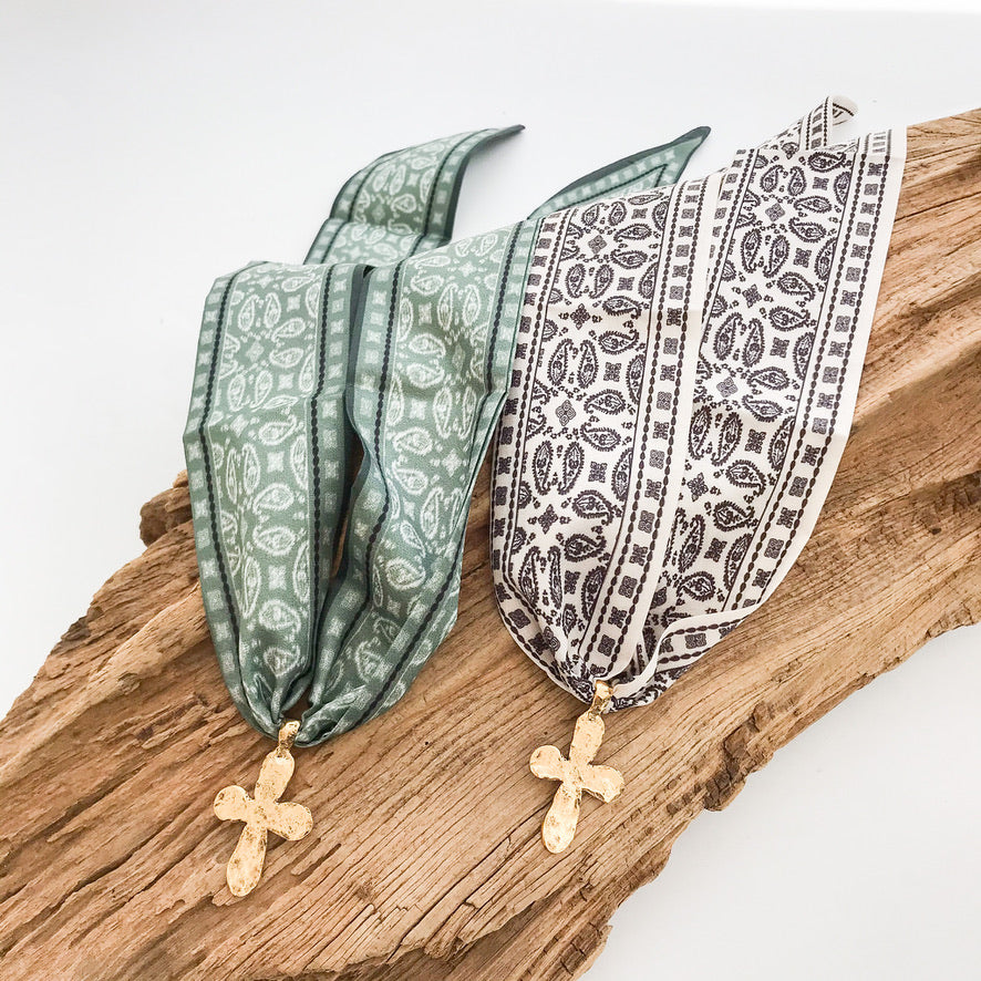 Long Tail Cross on Scarf Necklace