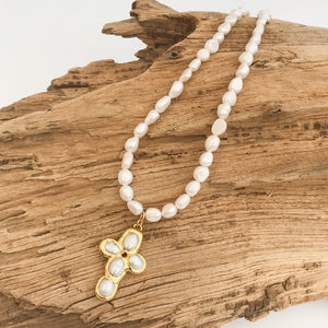 Mini Freshwater Pearl Cross on Freshwater Pearls