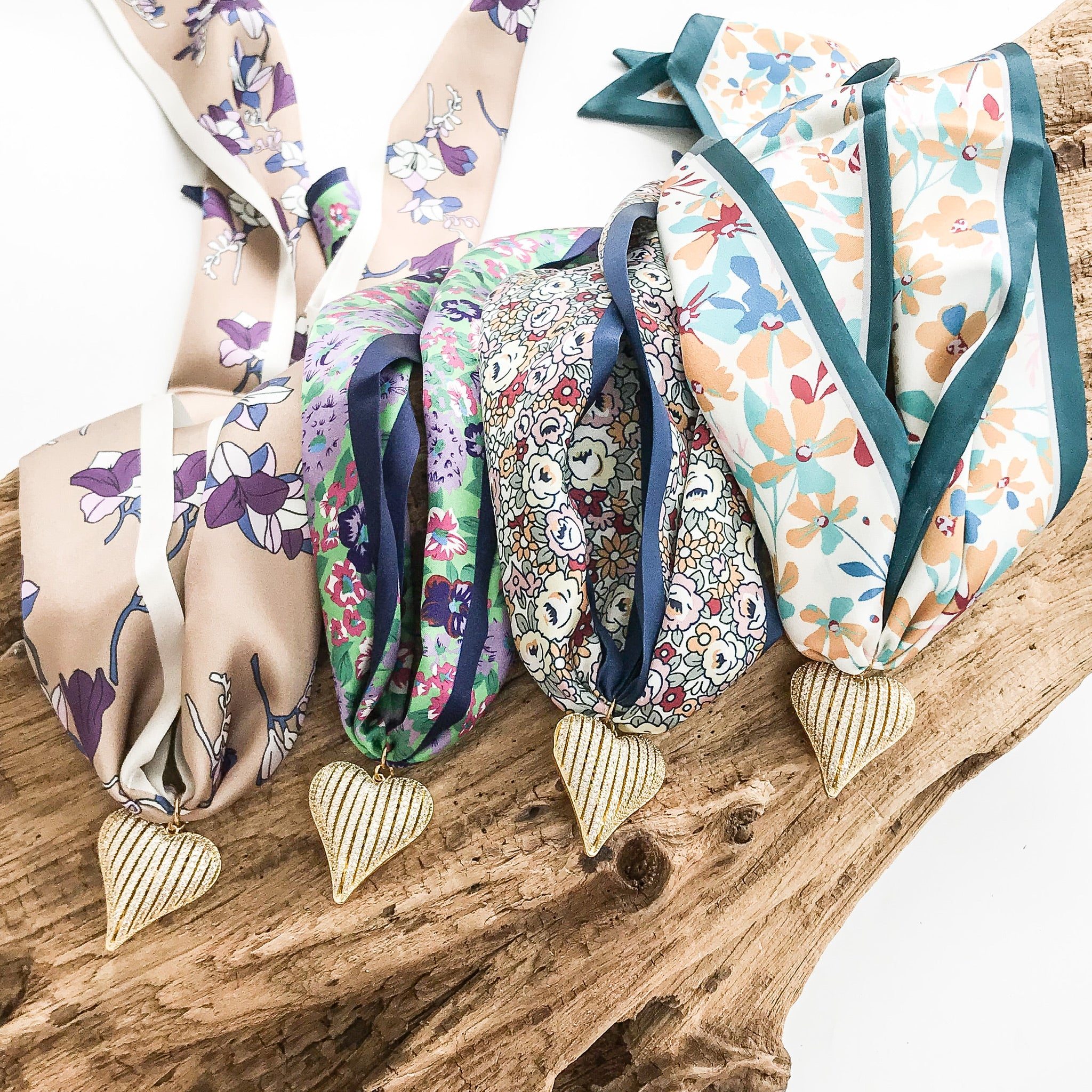 Ribbon CZ Heart On Scarf Necklace