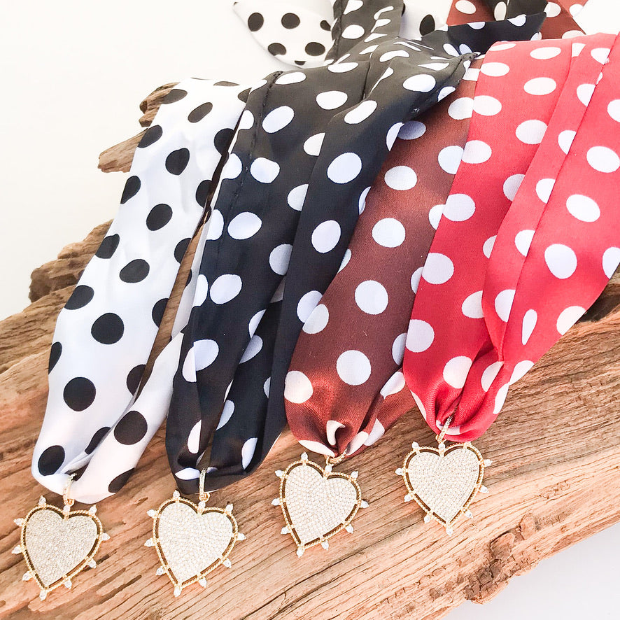 Studded CZ Heart on Scarf Necklace