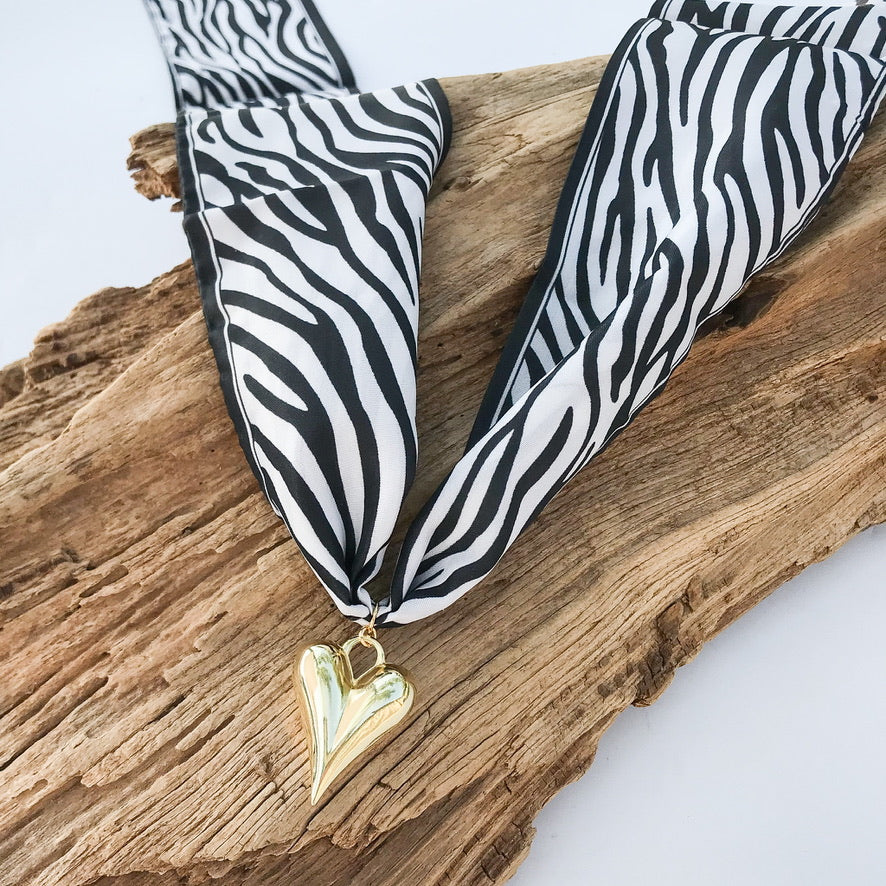 Puff Heart on Scarf Necklace