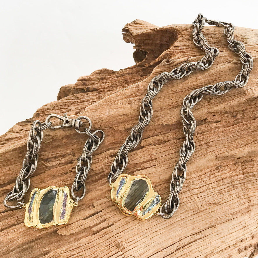 Triple Pearl on Twisted Etched Necklace