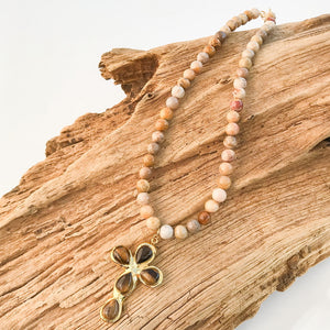 Gemstone Cross on 8mm Gemstone Necklace
