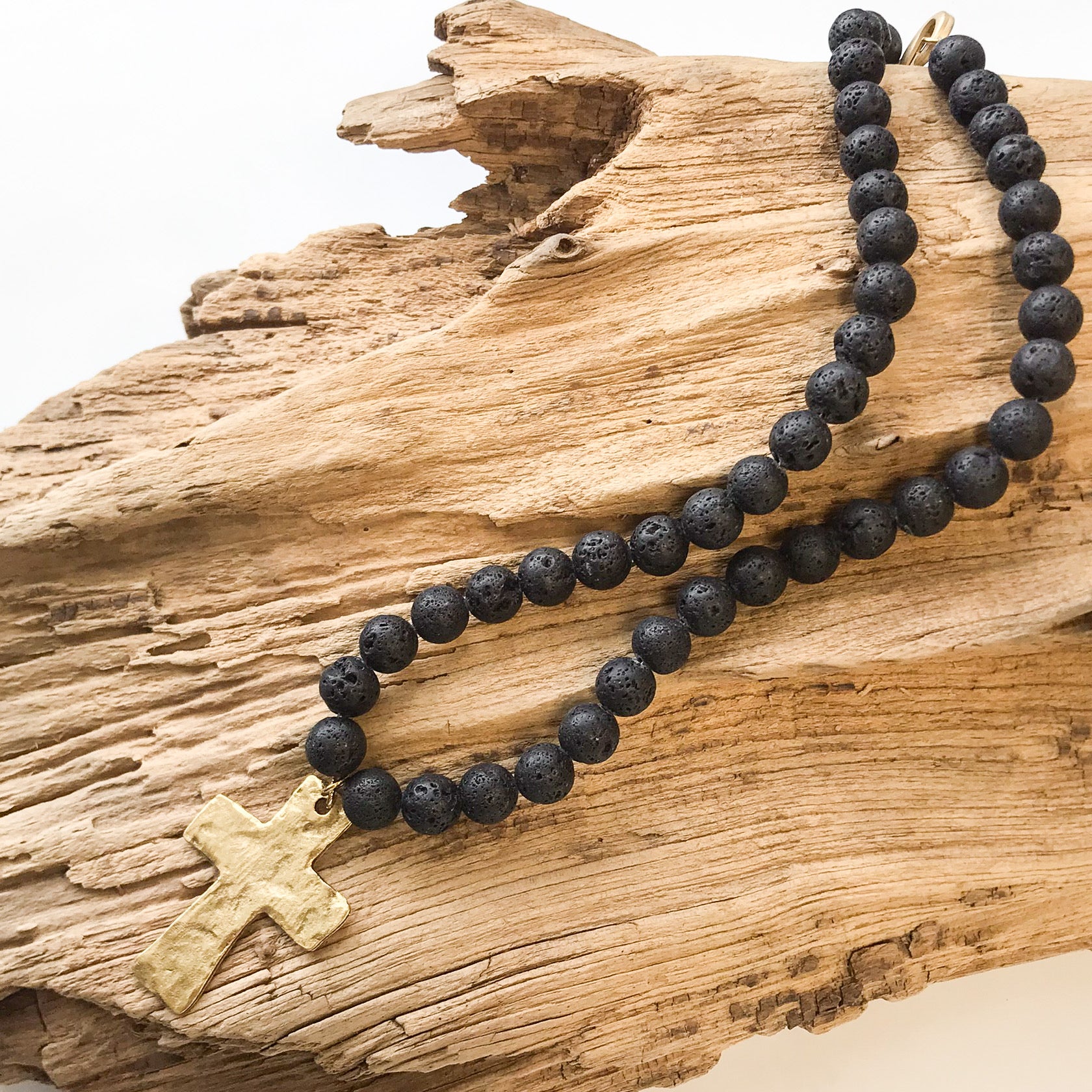 Gemstone Hammered Cross Necklace