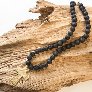 Gemstone Hammered Cross Necklace