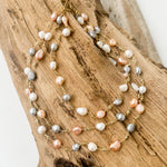 Pearl Bezel Rosary Triple Layer Statement Necklace