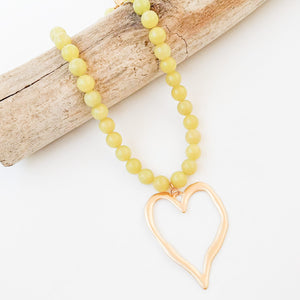 Gemstone Beaded Necklace w/ XL Heart