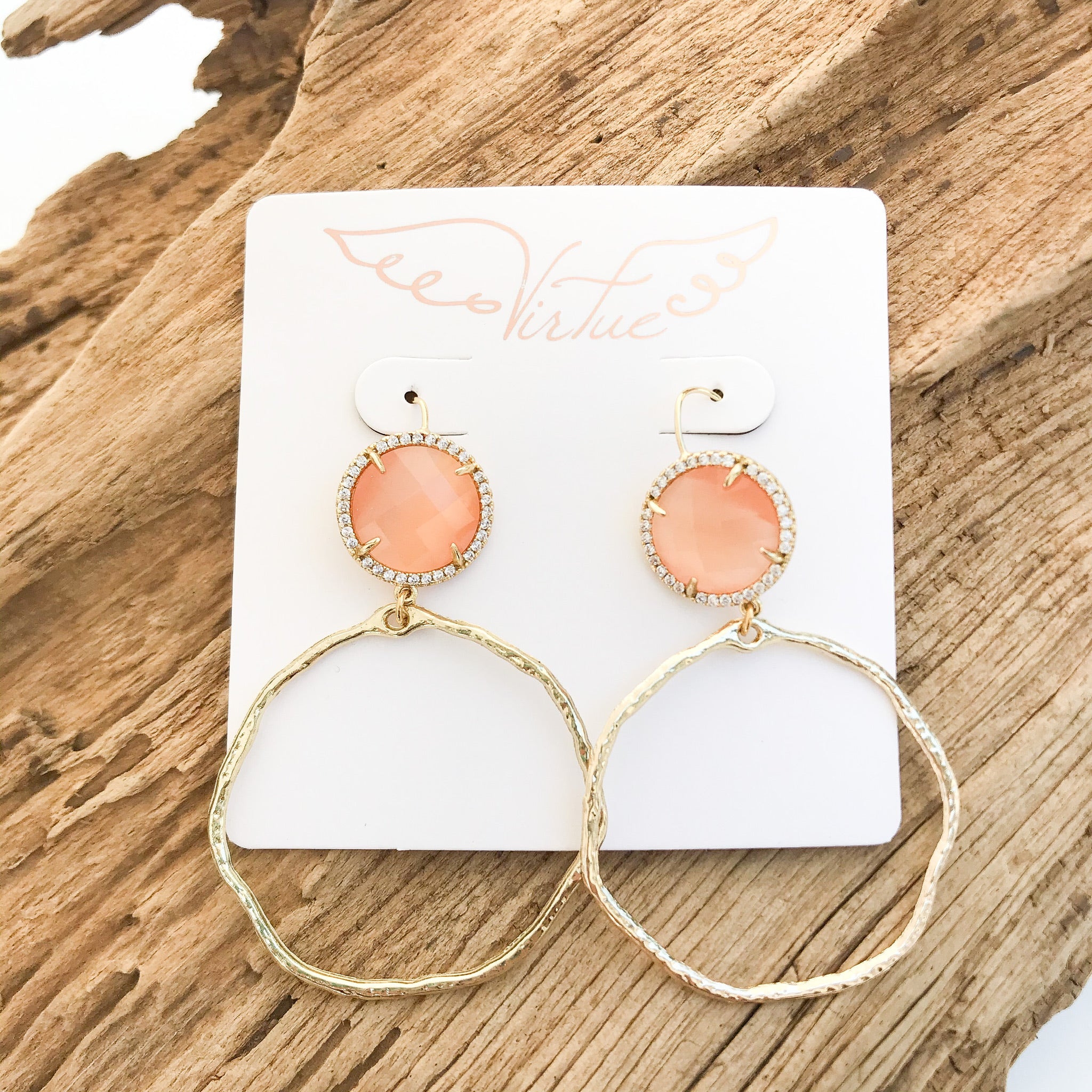 Gemstone Bezel Earrings w/ Branch Hoop
