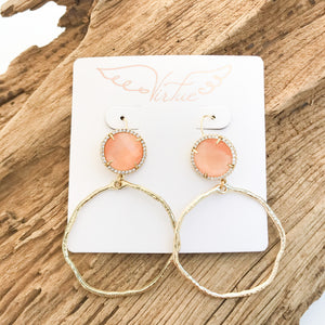 Gemstone Bezel Earrings w/ Branch Hoop