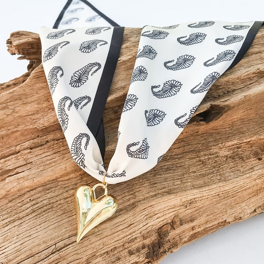 Puff Heart on Scarf Necklace