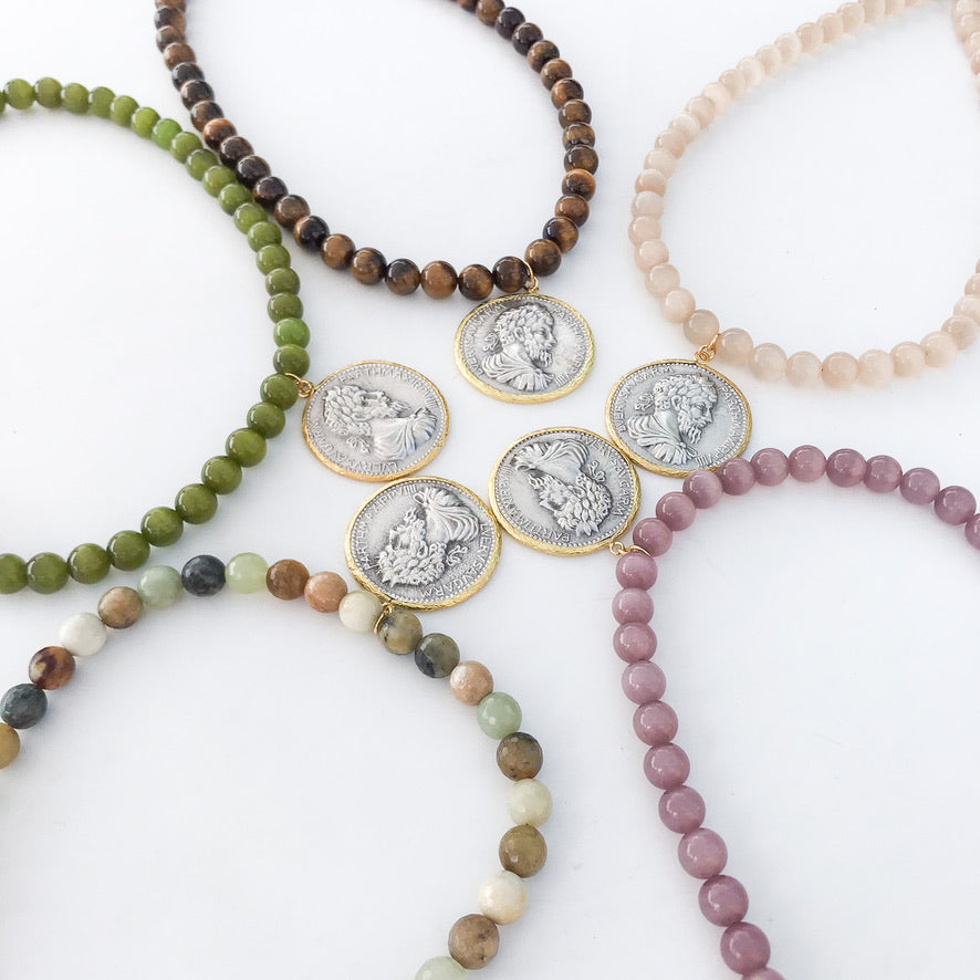 Vintage Coin on 10mm Gemstone
