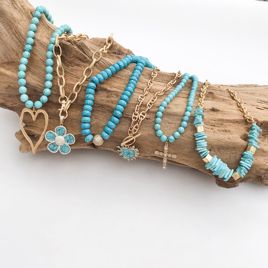 Gemstone Beaded Necklace w/ XL Heart