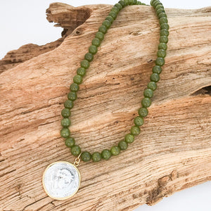 Vintage Coin on 8mm Gemstone Necklace