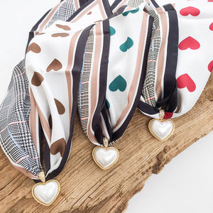 Puff Pearl Heart on Scarf Necklace