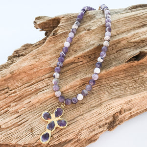 Gemstone Cross on 8mm Gemstone Necklace