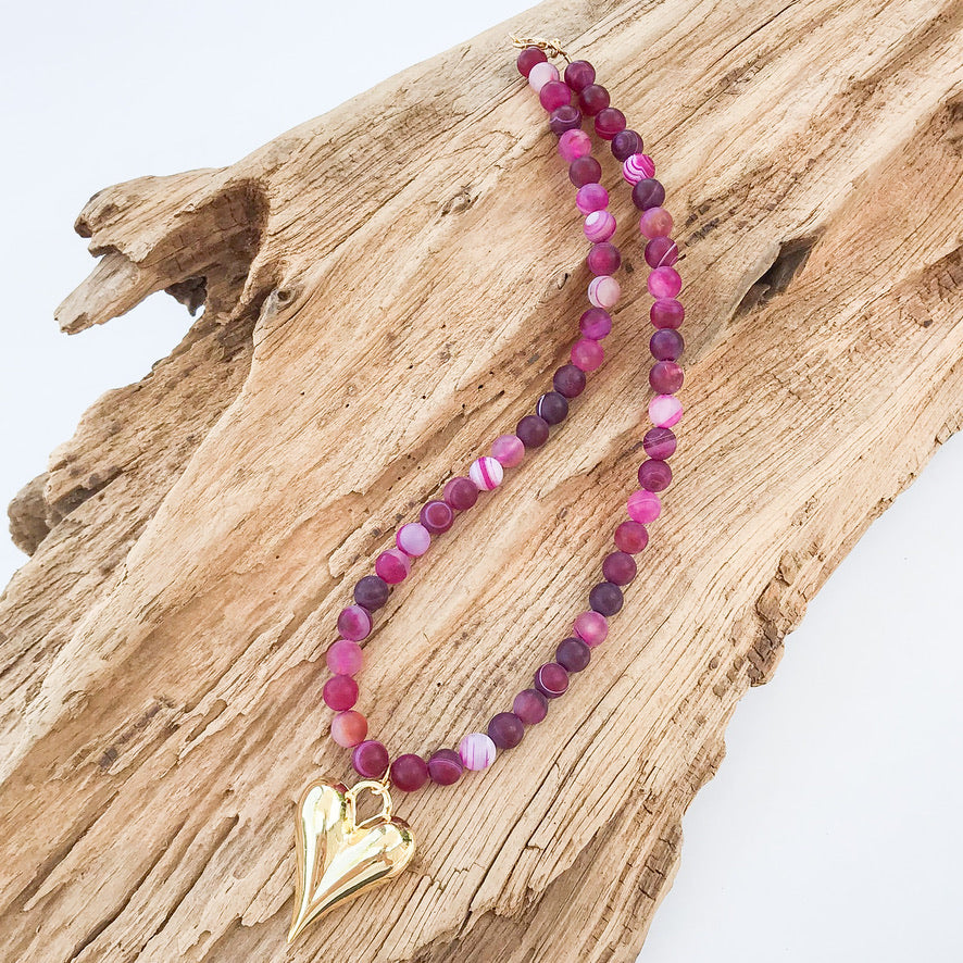 Puffy Heart on 8MM Necklace