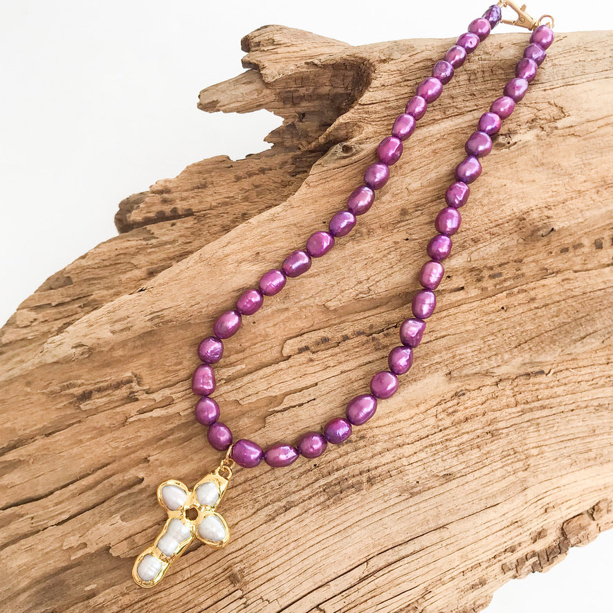 Mini Freshwater Pearl Cross on Freshwater Pearls
