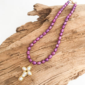 Mini Freshwater Pearl Cross on Freshwater Pearls