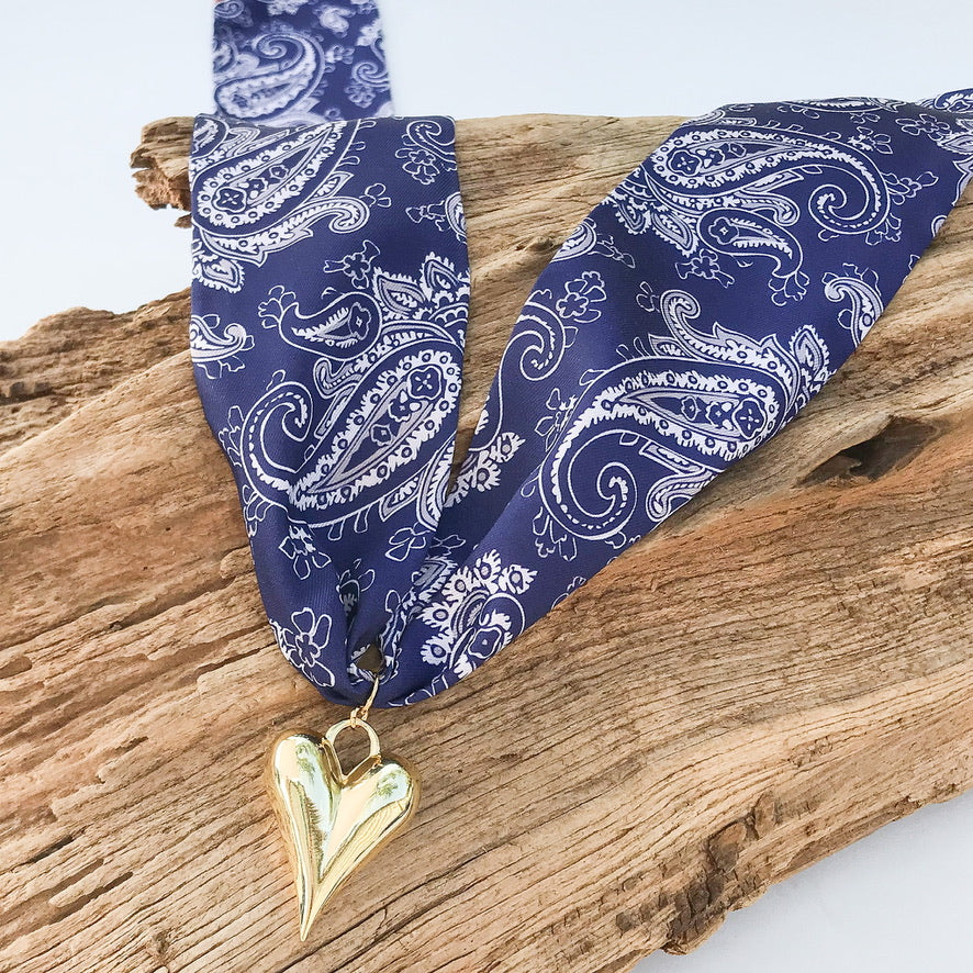 Puff Heart on Scarf Necklace