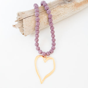 Gemstone Beaded Necklace w/ XL Heart