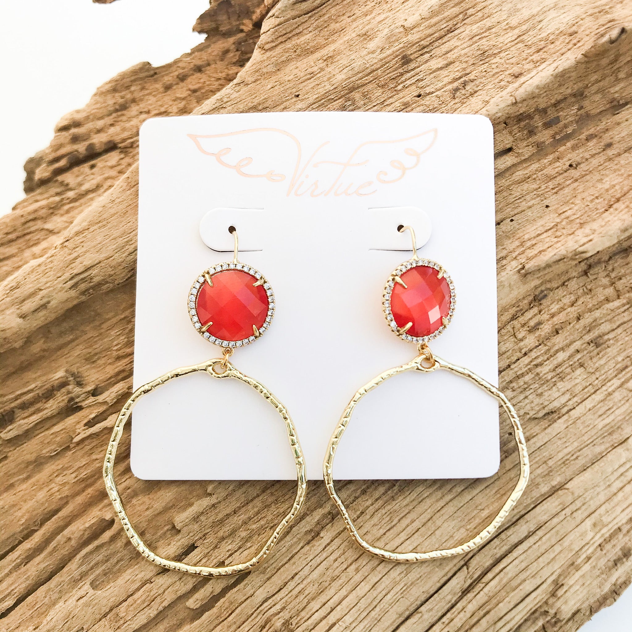 Gemstone Bezel Earrings w/ Branch Hoop