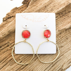 Gemstone Bezel Earrings w/ Branch Hoop