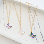 Iridescent Butterfly Necklace 16” Paperclip