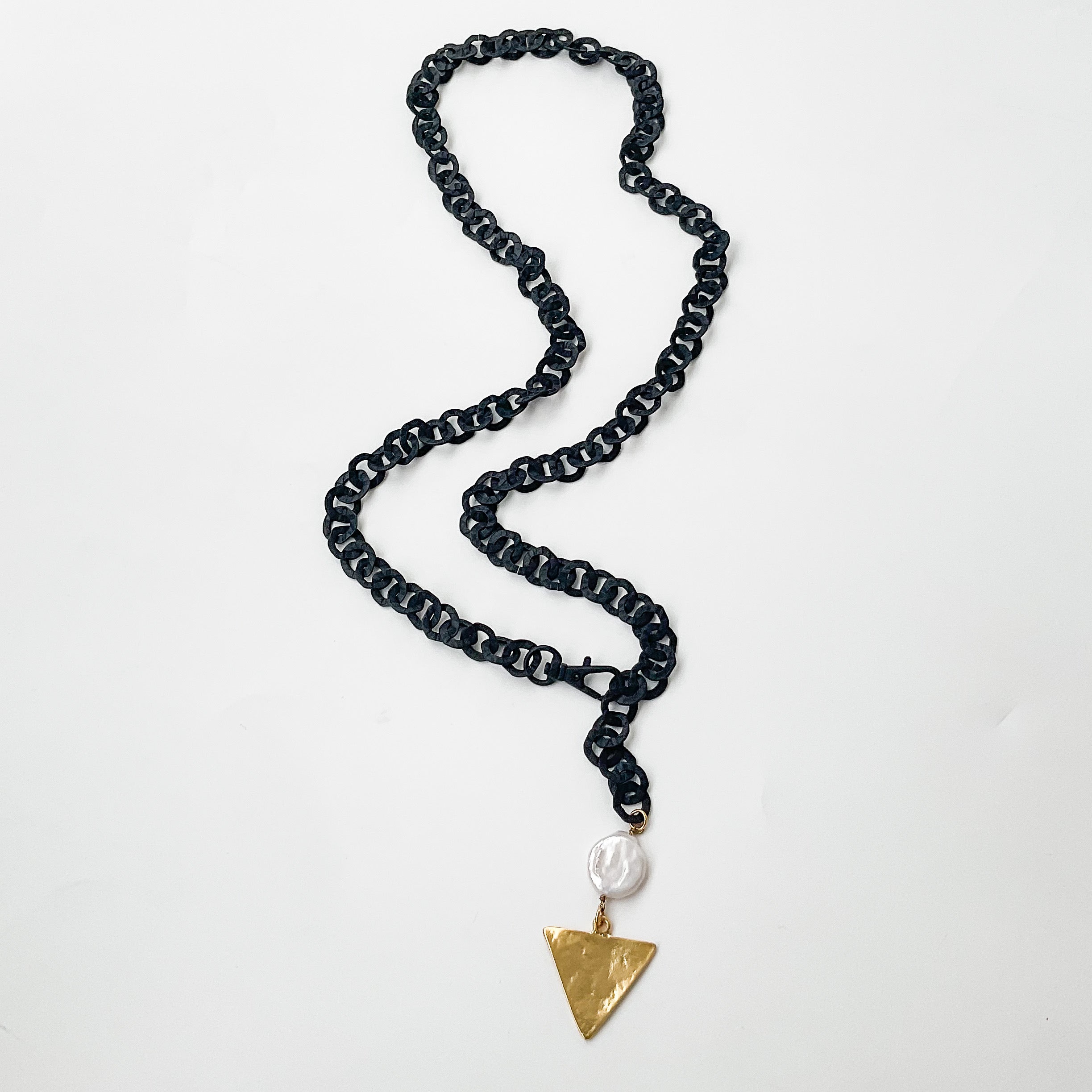Adjustable Washer Chain Necklace w/ Pearl Triangle