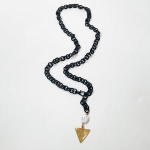 Adjustable Washer Chain Necklace w/ Pearl Triangle