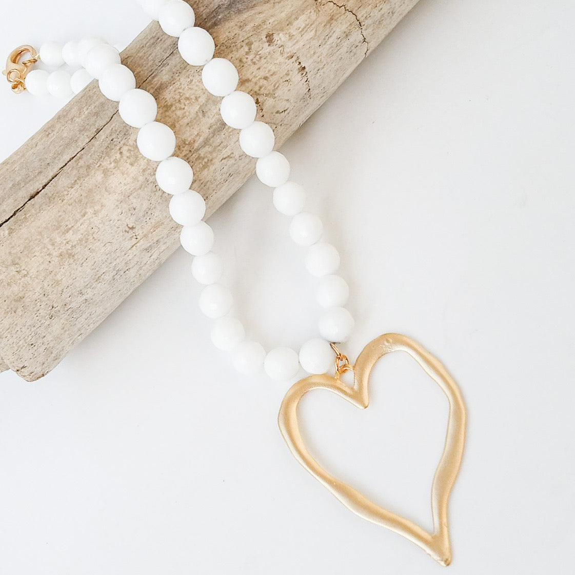 Gemstone Beaded Necklace w/ XL Heart