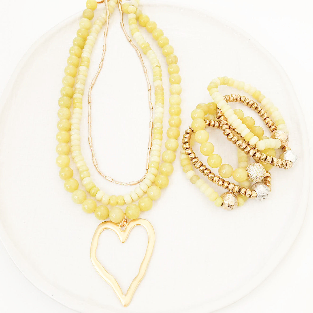 Gemstone Beaded Necklace w/ XL Heart