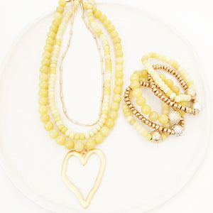 Gemstone Beaded Necklace w/ XL Heart