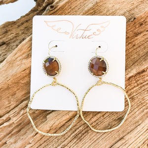Gemstone Bezel Earrings w/ Branch Hoop