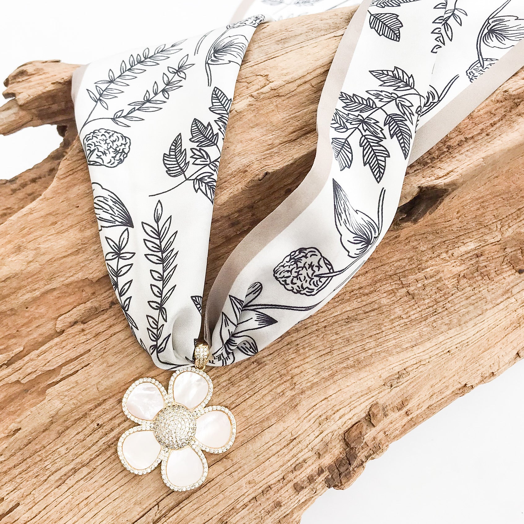 Ornate Flower on Scarf Necklace