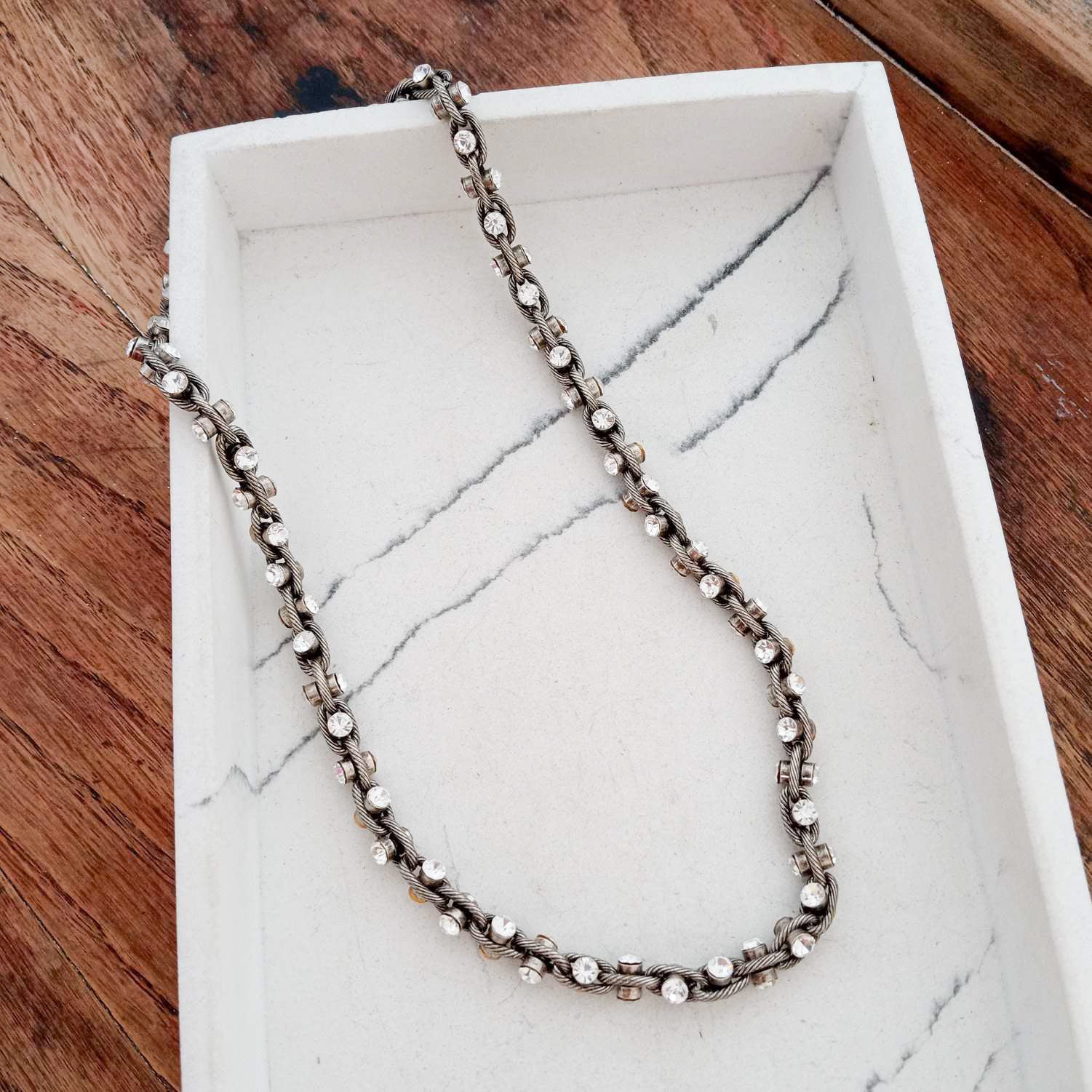 Twisted Rhinestone Statement Necklace 18”